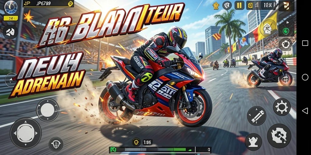 Tampilan gameplay yang mendebarkan dalam balap motor.