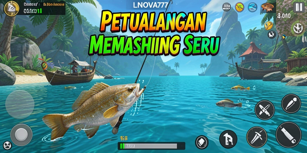 Gameplay LNOVA777 yang menarik dengan berbagai jenis ikan dan lokasi menakjubkan.